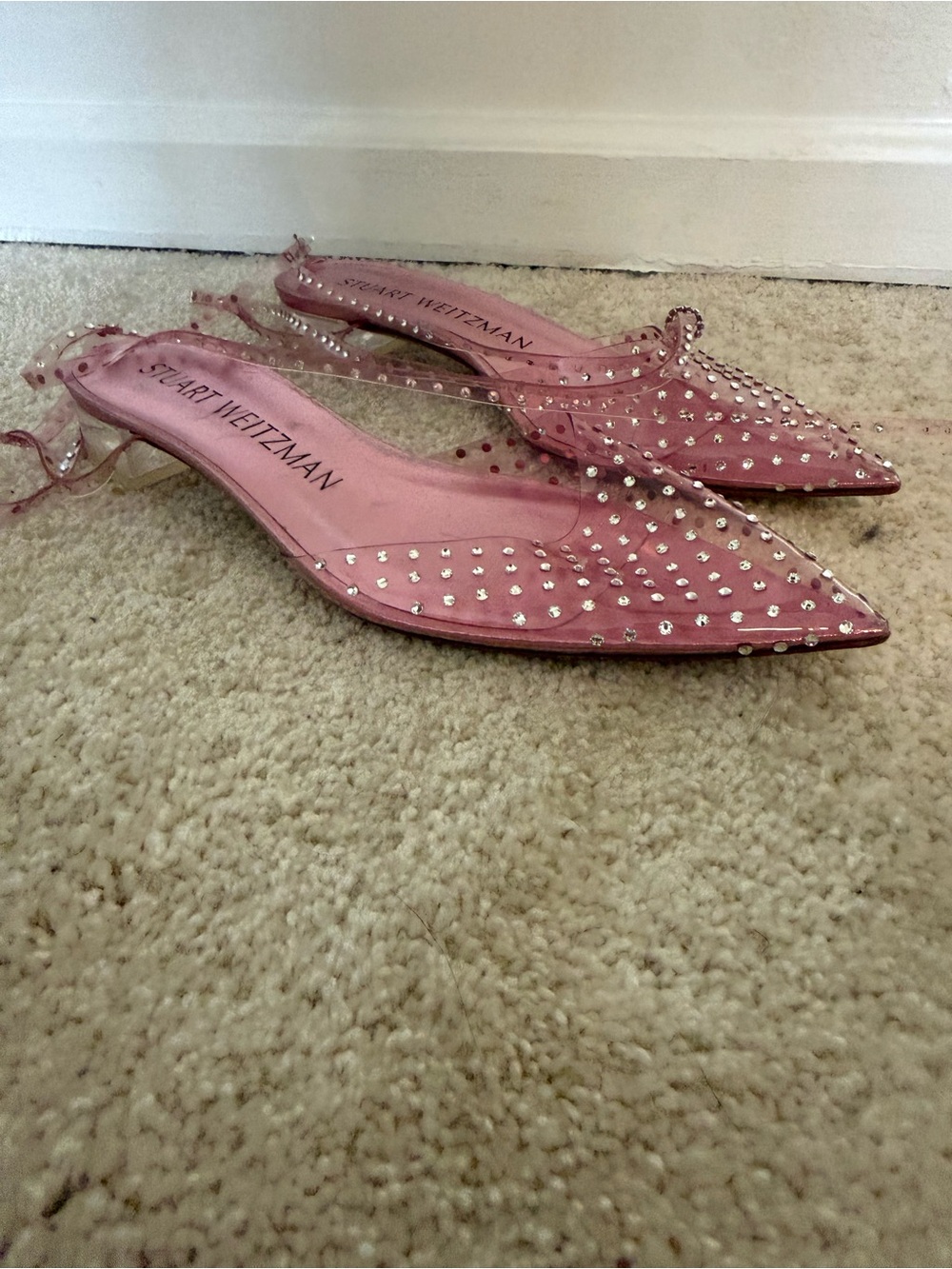 Stuart Weitzman Flats Glam Wrap Embellished Ankle Flats in Pink Jelly - Picture 2 of 8